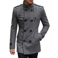 thumbnail image 5 of Men's Pea Coats Stand Collar Double Short Trench Coat Grey XL, 5 of 5