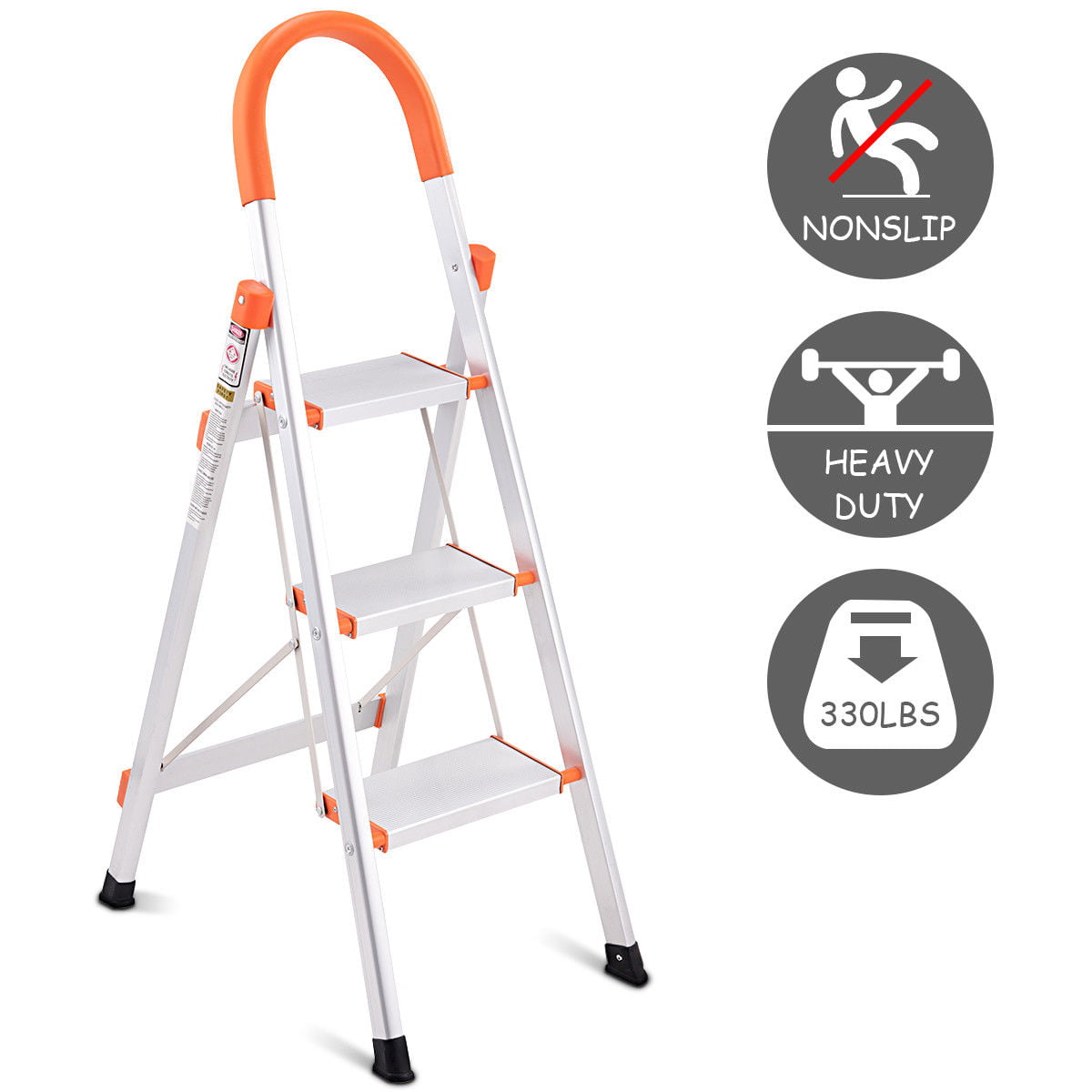 New 3 Step Aluminum Ladder Folding Steel Step Stool Anti-slip 330Lbs Capacity