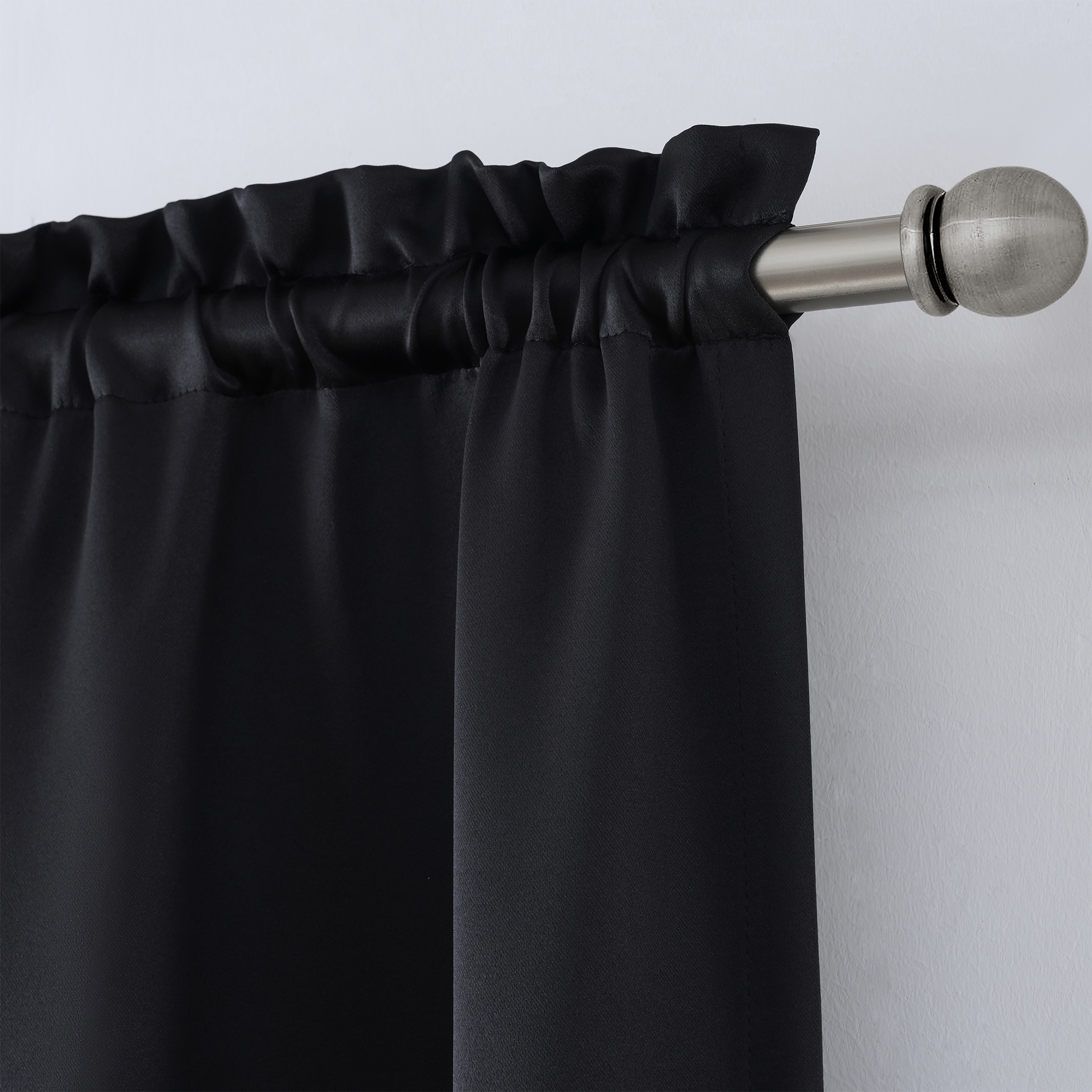 Mainstays Solid Blackout Curtain Panel Pair, Black, 30x95 in photo 3