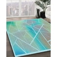 thumbnail image 3 of Ahgly Company Tapis Rond Lavable en Machine Intérieur Transitionnel Bleu Cadet Vert, 3 Pieds Rond, 3 of 7