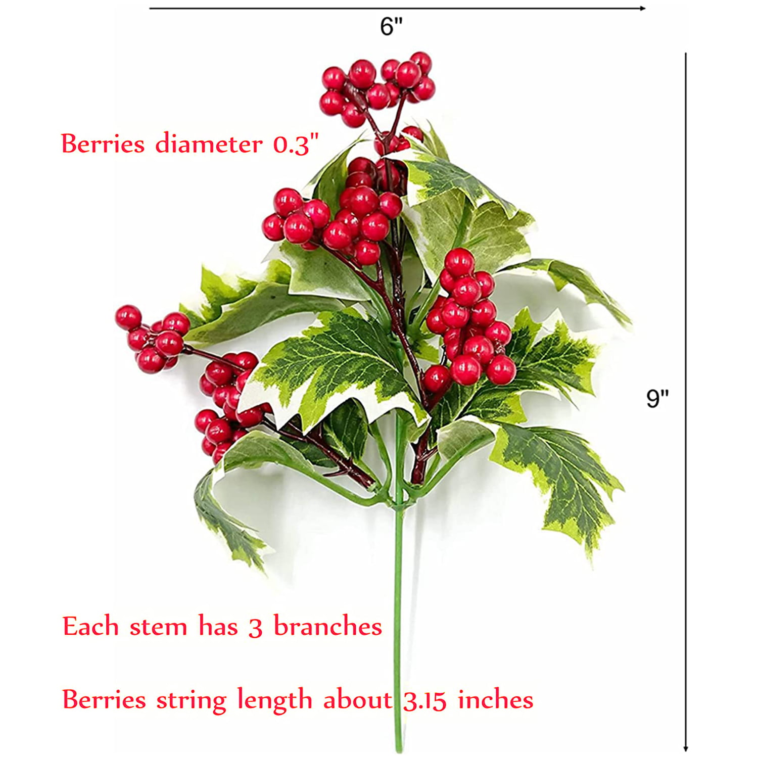 VOSAREA 10pcs Holly Berries Winter Berry Stems Berries for Christmas Winter  Table Decor Christmas Tree Stems Holly Berry Branches Flower for