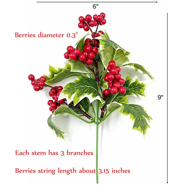 6 Pack Artificial Red Berry Stems Christmas Red Berries Holly