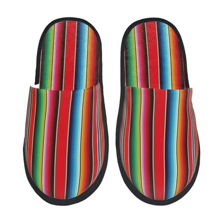 Balery Mexican Serape Blanket Stripes Slient Indoor Furry Fleece Comfort House Shoes Soft Non-Slip Home Shoes Cotton slippers House Slippers-- Medium