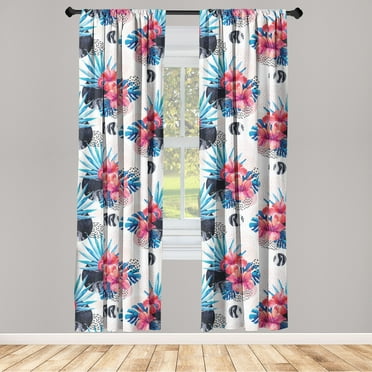 Modern Floral Window Curtains, Dreamy Abstract Boho Rounds with Tropical Hibiscus Pattern Art, Lightweight Decor 2-Panel Set with Rod Pocket, Pair of - 28"x95", Dark Cocoa Sea Blue Cream, by Ambesonne