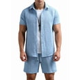 thumbnail image 3 of Men'S Waffle Knit 2-Piece Outfit with Button Down Shirt and Shorts for Summer Royal Blue M, 3 of 8