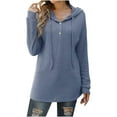 thumbnail image 1 of Women's Button V Neck Knitted Hoodies Sweaters Long Sleeve Casual Sweatshirt Drawstring Lightweight Pullover Tops, 1 of 7