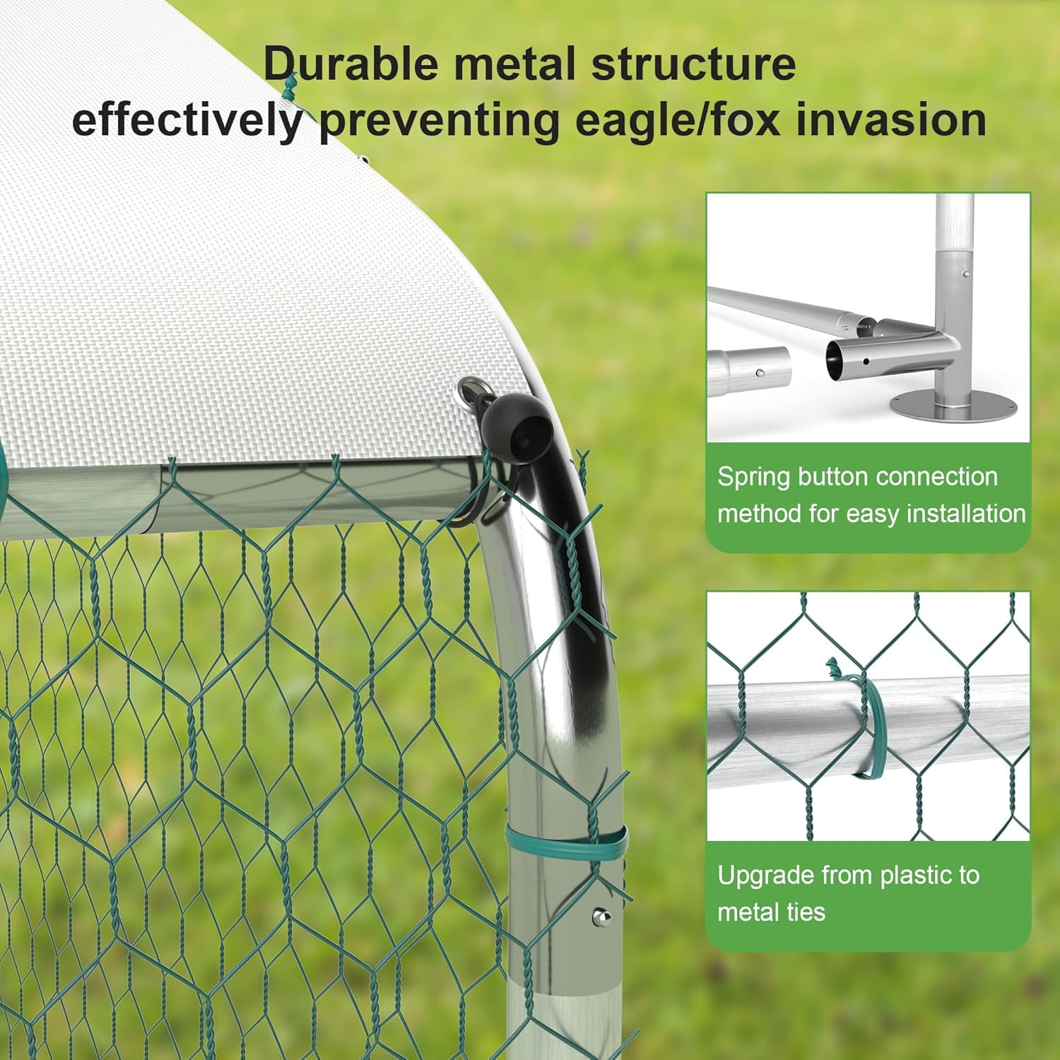 GOJOOASIS Large Chicken Coop for 15 Chickens Run Walk-in Metal Poultry Cage For Outdoor Backyard
