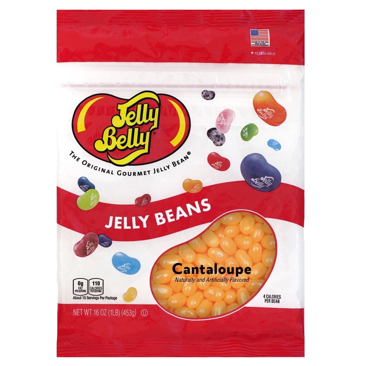 (3 pack) Jelly Belly Cantaloupe Jelly Beans - 1 Pound (16 Ounces) of Melon Flavor Candy in a Resealable Bag