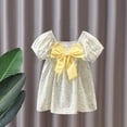 thumbnail image 4 of HVOBTTY Toddler's Soft Cocktail-Length A-Line Dresses, Summer Dresses for Kid Girls' Comfortable Casual Print Puff Sleeve Bow Neck Floral Outdoor Wear Stylish Versatile Dresses Yellow, 6-7 Years, 4 of 5