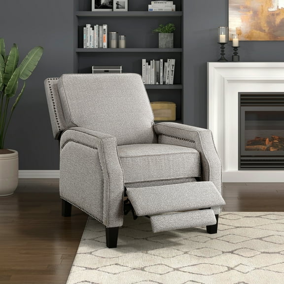 Modern Living Room Reclining Chair With Solid Wood And Plywood Frame Beige Brown Chenille Upholstery