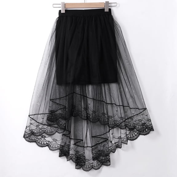 Suealasg Women's Double Layer Mesh Skirt High Waist Solid Color Net Pleated Perspective A-line Skirt