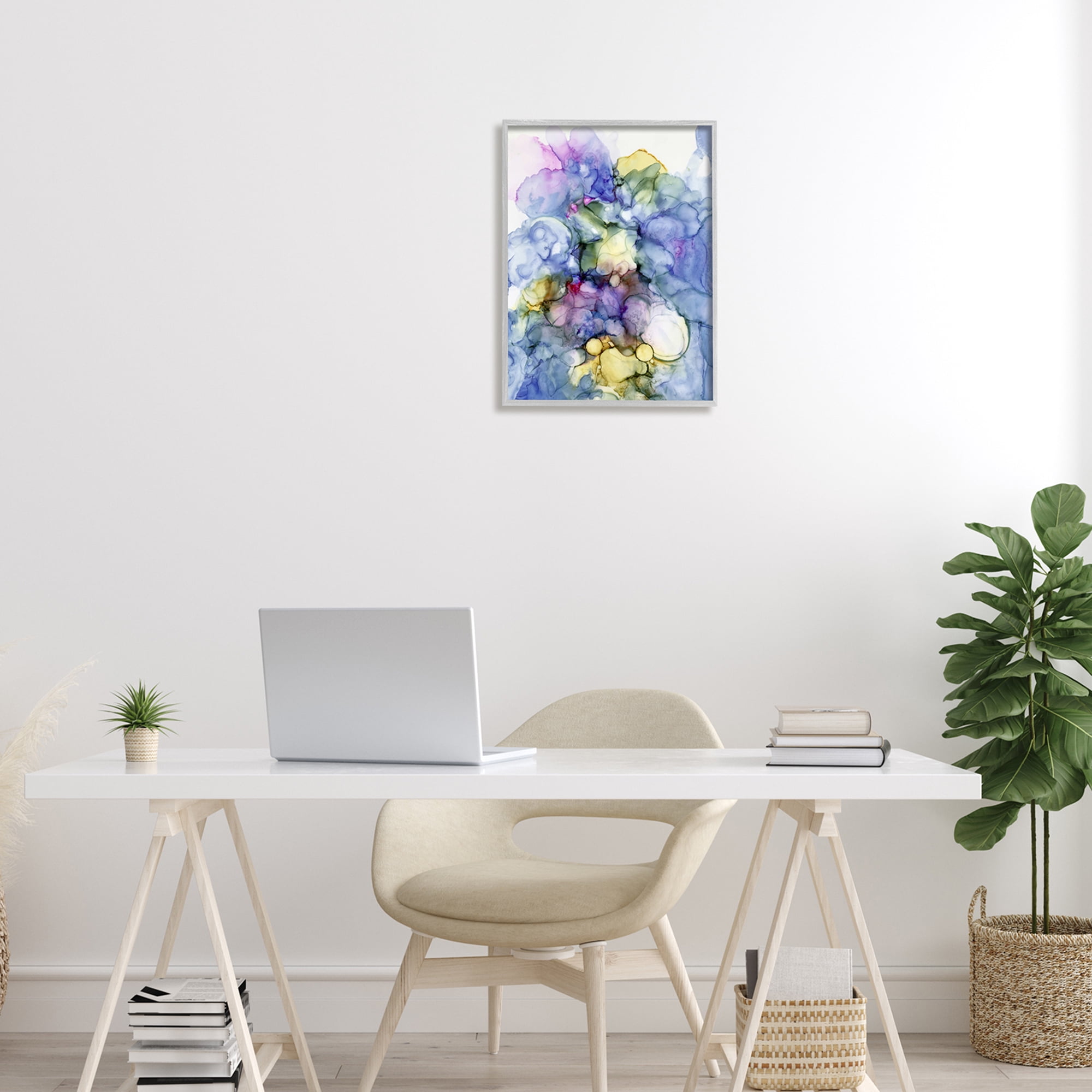 Stupell Industries Contemporary Bold Abstract Watercolor Painting Cool Tones Gray Framed Art Print Wall Art, 16x20, by Kim Curinga