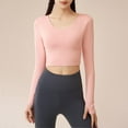 thumbnail image 2 of Workout Crop Tops for Women Long Sleeve Quick Dry Breathable Yoga Tees with Thumb Holes Slim Fit Gym Clothes (2XL, Pink), 2 of 7