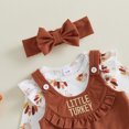 thumbnail image 5 of Cjfdfy Newborn Baby Girl Thanksgiving Outfit Turkey Print Long Sleeve Romper And Little Turkey Corduroy Overalls Pants Headband Set Infant Cute My First Thanksgiving Fall Winter Clothes 0-18M, 5 of 9