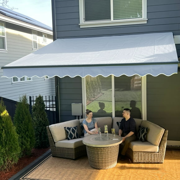 ALEKO Motorized Retractable 12 x 10 ft Home Patio Canopy Awning Silver Grey