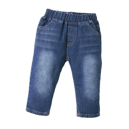 

KIMI BEAR Pants For Newborn Baby Girls 3 Months Girls Fall Winter Jeans Cozy Elastic Pockets Denim Pants 3-6 Months Dark Blue