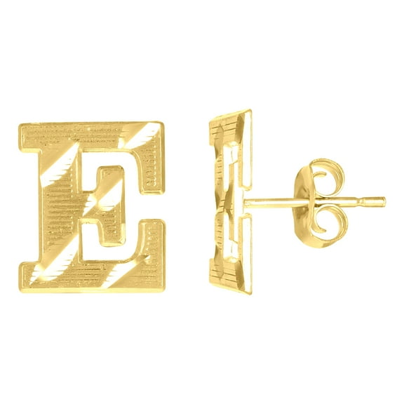 10k Yellow Gold Mens Initials Letter E Stud Earrings Jewelry Gift for Men