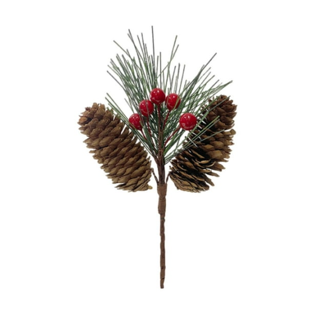 Rama de pino artificial con frutos rojos, realista, para manualidades navideñas. Longitud 18cm