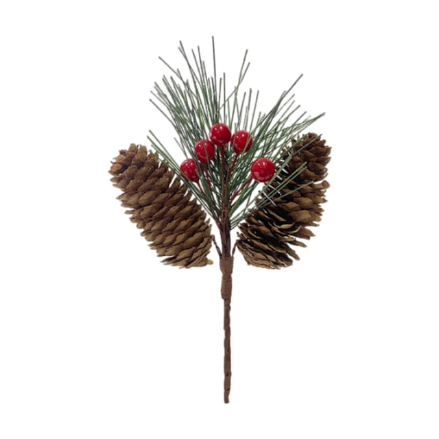 Rama de pino artificial con frutos rojos, realista, para manualidades navideñas. Longitud 18cm