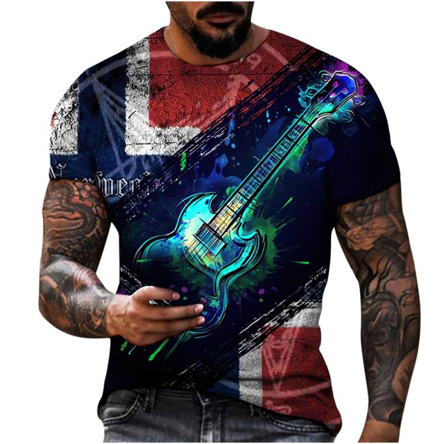 Hombres Casual cuello redondo estilo fresco 3D impresión digital pulóver Fitness deportes pantalones cortos mangas camiseta blusa Pompotops oipoqjl31636