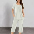 thumbnail image 2 of fatyb Pj Sleepwear for Women Short Sleeve Button down Pajama Tops and Capri Pants Summer Loungewear, 2 of 5