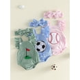 thumbnail image 3 of BemeyourBBs Newborn Baby Girl Boy Football Golf Baseball Outfit Cute Infant Spring Summer Clothes Bubble Rompers Flying Sleeve Soccer Ball Embroidery Cute Ruffle Jumpsuit Playsuit Headband, 3 of 9