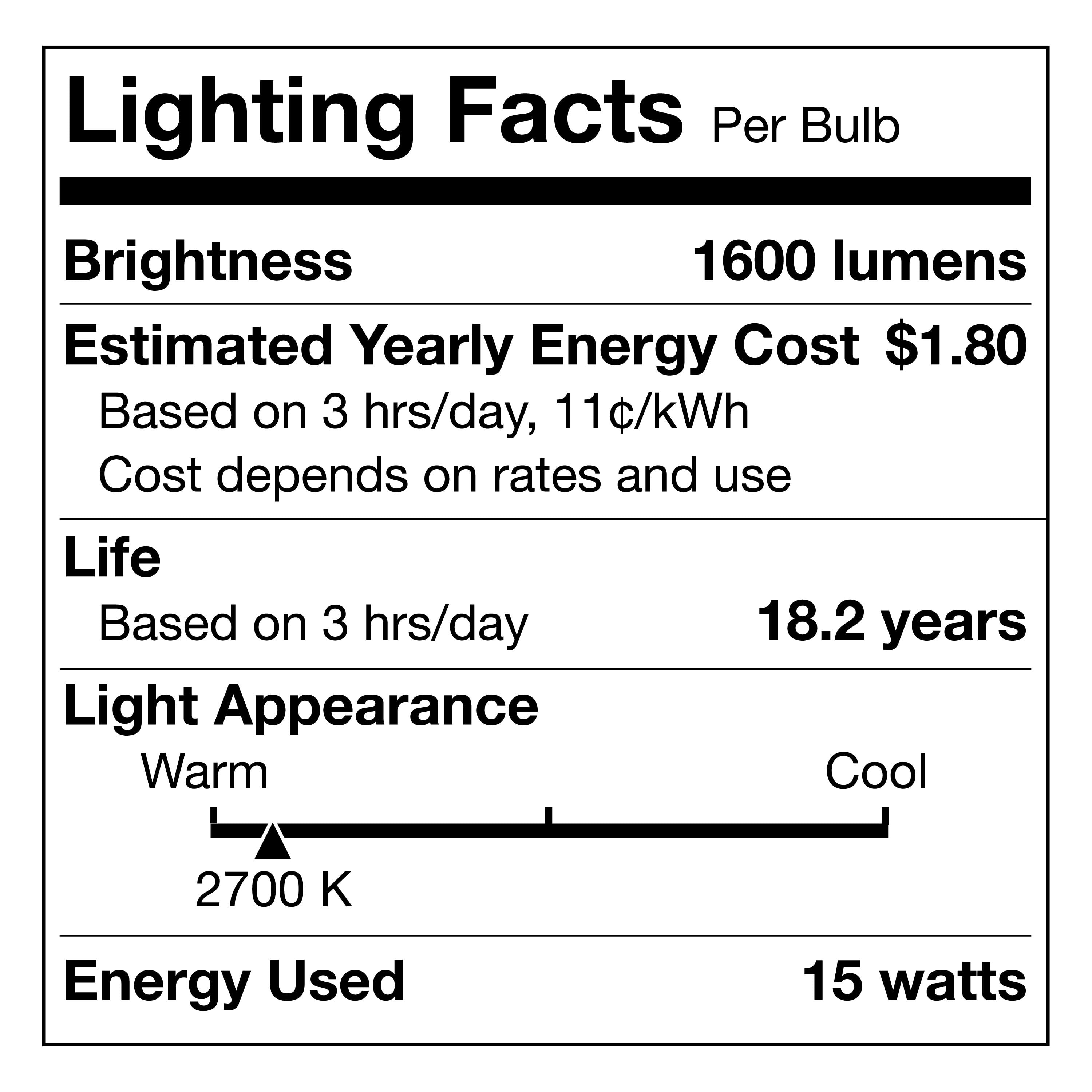 Great Value 18 Year LED Light Bulbs, A21 100 Watts Eqv, E26, Dim, Soft White, Frosted Glass, 4 Pack