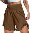 thumbnail image 1 of LOVZFMLL Women's Solid Color Casual Ruffled High Waisted Elastic Waist Shorts Brown L, 1 of 5