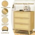 thumbnail image 2 of Capri 3 Drawer Dresser, Rattan Storage Wide Chest of Drawers, Night Stand Storage Cabinet for Women, Kids, Baby, Nursery, Girls, Bedroom Living Room Furniture, Natural, 2 of 10