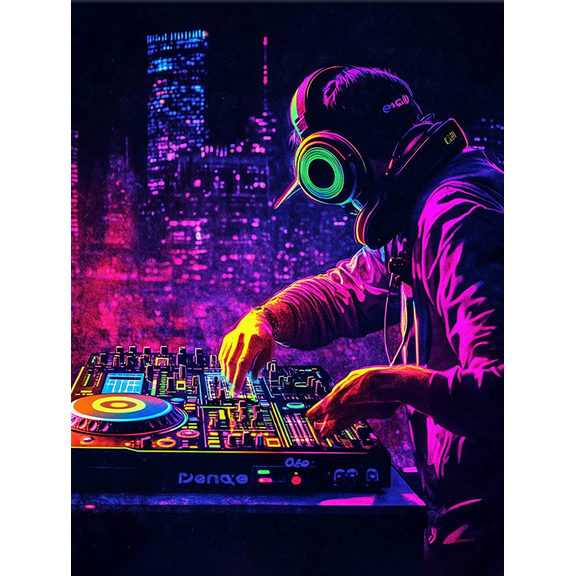 Neon DJ Canvas Art Print， Perfect for Studio， Game Room， Bar， Bedroom， and MusicThemed Spaces.