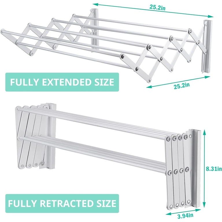 Staggered Rod Wall Drying Rack Wall Mounted Clothes Drying Rack – Expandable ...