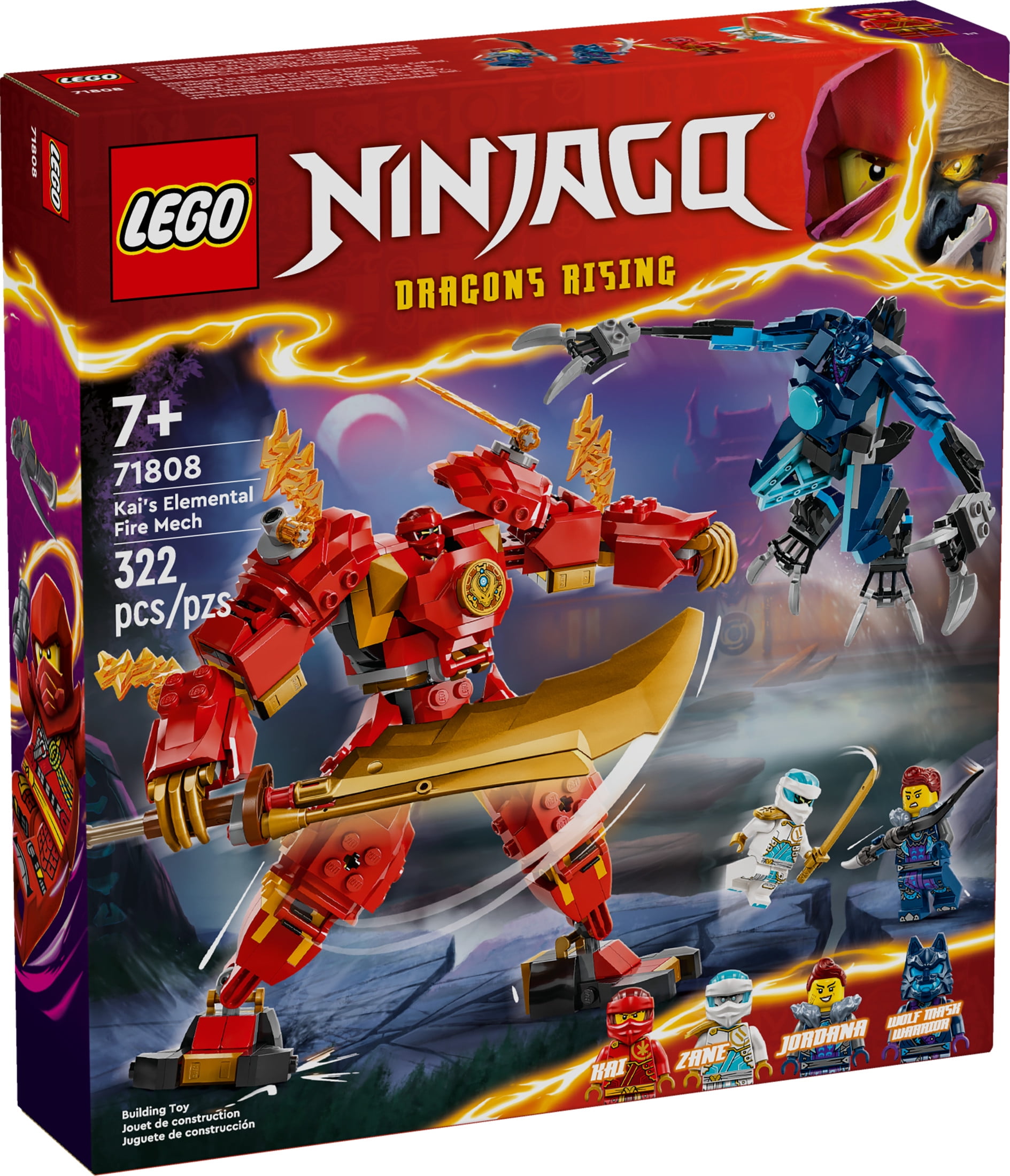 LEGO NINJAGO Kai’s Elemental Fire Mech Action Figure, Mini Ninja Toy for Kids with Customizable Red Ninja Figure plus Kai and Zane Minifigures, Adventure Set for Boys and Girls Ages 7 and Up, 71808