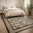 thumbnail image 3 of ODIKA Beige Spotted Cow Striped Border Patchwork Block Layout Abstract Foldable Easy Care for King Size Bedroom, Master Suite, Under Bed, 3 of 7