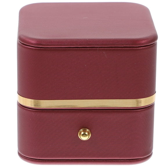 LEORX Dark Red PU Single Ring Holder Box for Storage and Display
