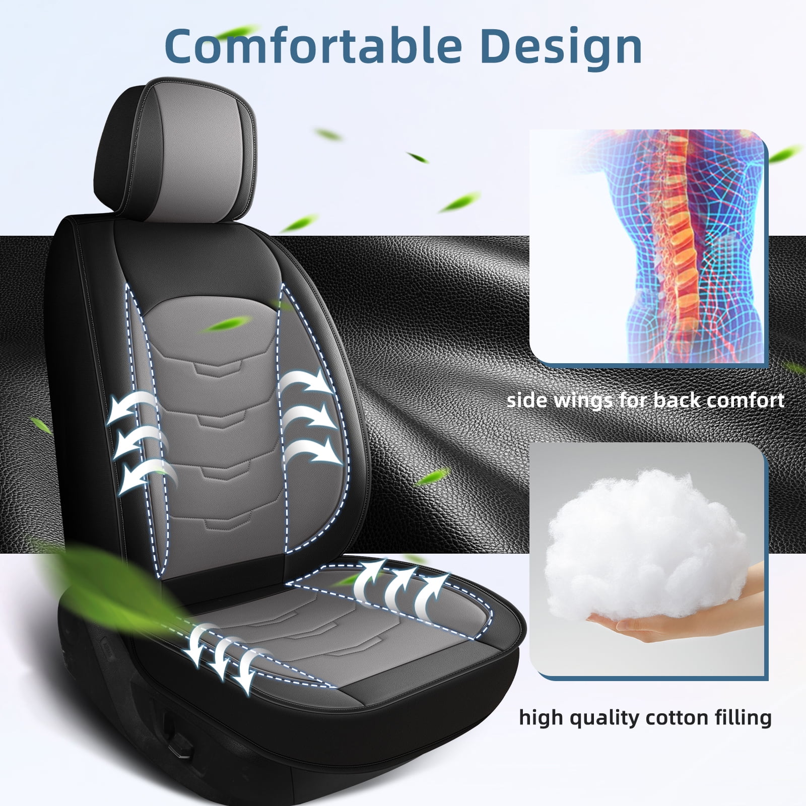 LAONNVIR Full Set Car Seat Cover Fit for Honda CR-V 2007-2024 2025: Faux Leather Seat Cushion with Lumbar Support Waterproof Seat Protector Compatible Airbag,Grey 5 Seat