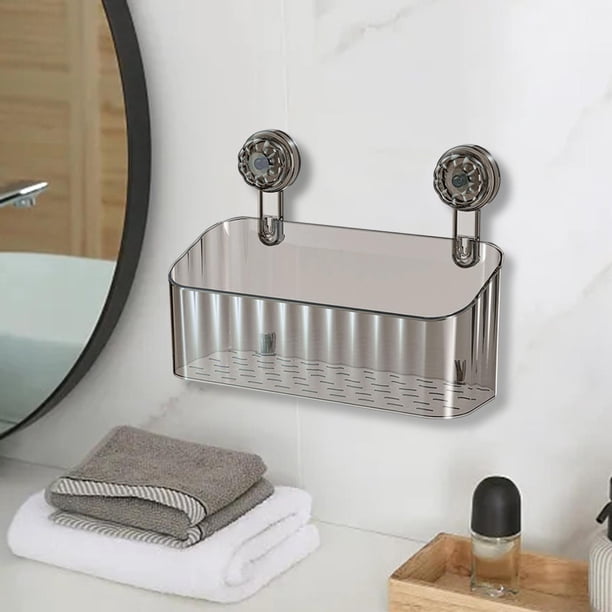 Cesta de ducha con ventosa, estante de almacenamiento para ducha, organizador de baño multiusos montado en la pared, potente para inodoro, dormitorio Gris L