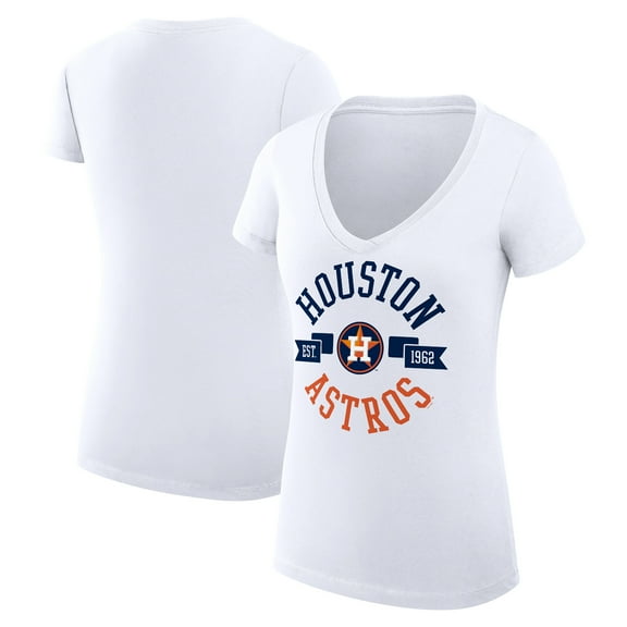 Women's G-III 4Her by Carl Banks White Houston Astros Super-Slim Fit Lightweight City Graphic V-Neck T-Shirt