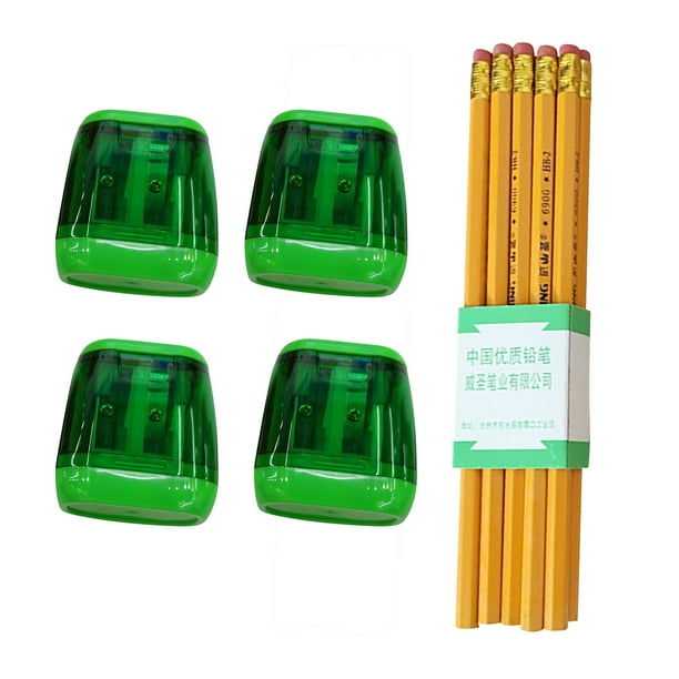 Sacapuntas de plástico transparente de colores para estudiantes, juego de lápices geométricos de doble agujero para bocetos, 4 sacapuntas y 10 lápices.