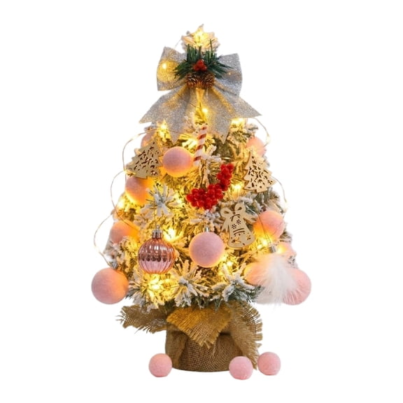 2026 Christmas Home Party Decoration Flocked Wintery Mini Tabletop Christmas Tree Before Lit Small Xmas Tree With Velvet Balls Ornaments Desktop Christmas Decor Christmas Celebration Party
