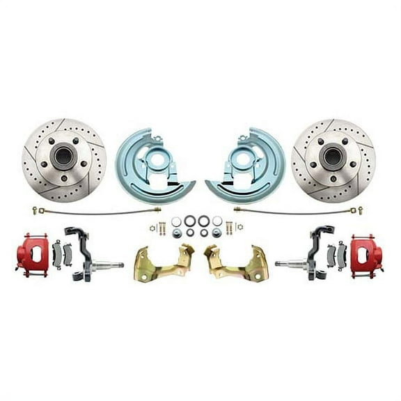 64-74 GM A/F/X Body 11 In Disc Brake Kit, Drill/Slot Rtr, Red Caliper