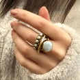 thumbnail image 7 of Faty-T Unique Vintage 10 mm Simulated Pearl Ring for Women Ring Set 3 Layer Interlocked Ring Entwined Line With Stacking Rings Wedding Band Statement Cocktail Index Finger Rings, 7 of 7
