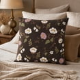 thumbnail image 5 of LOWLHOME Velvet Embroidered Floral Brown Decorative Pillow, 18" x 18", Embroidered Floral Decorative Cushion, Soft Square Accent Pillow for Bedroom Living Room, 5 of 6