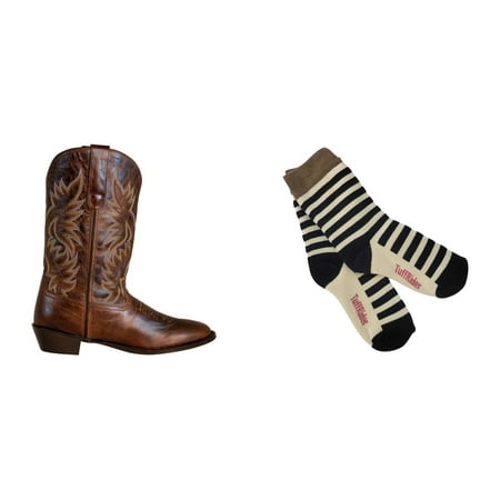 

TuffRider Ladies Moran Square Toe Western Boot- Brown- 6 With Free Assorted Striped Socks