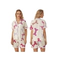 thumbnail image 3 of Yunliwuli Women's 2 Piece Pajama Set Short Sleeve Lapel Button Up Tops Pattern Print Shorts Sleepwear Sets, 3 of 10