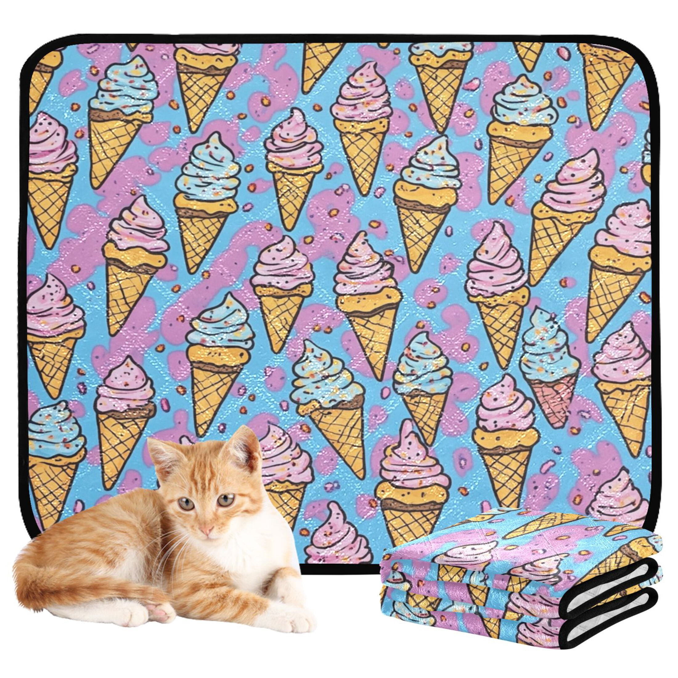 Qxltty Ice Cream Cones Cartoon Patterns Cat litter Pads Pet Set of 2 Diaper Mats Center Anti-leakage Layer Absorbent Soft and Comfortable