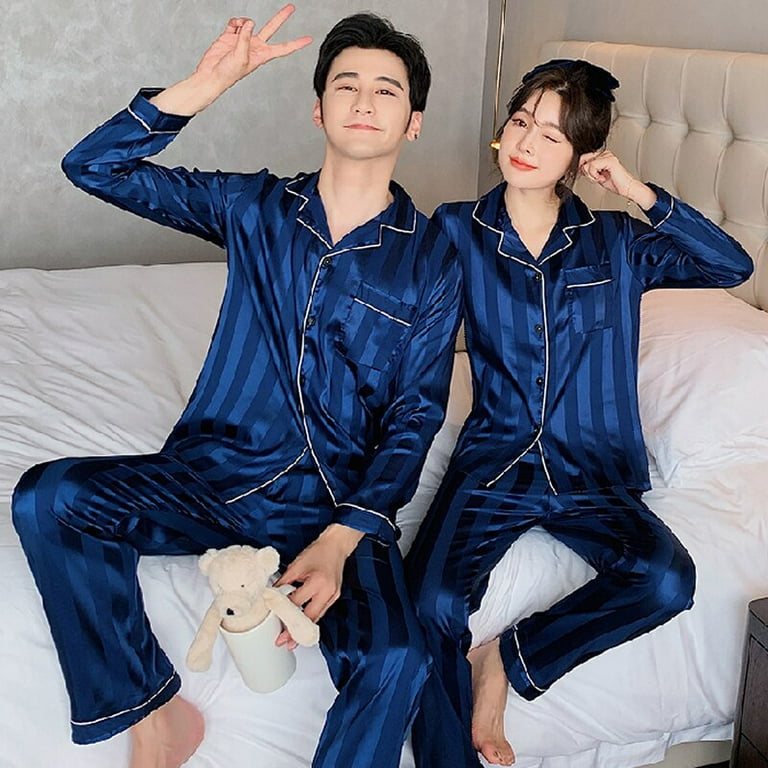 Luxury Pajama suit Satin Silk Pajamas Sets Couple Sleepwear Family Pijama  Lover Night Suit Men 