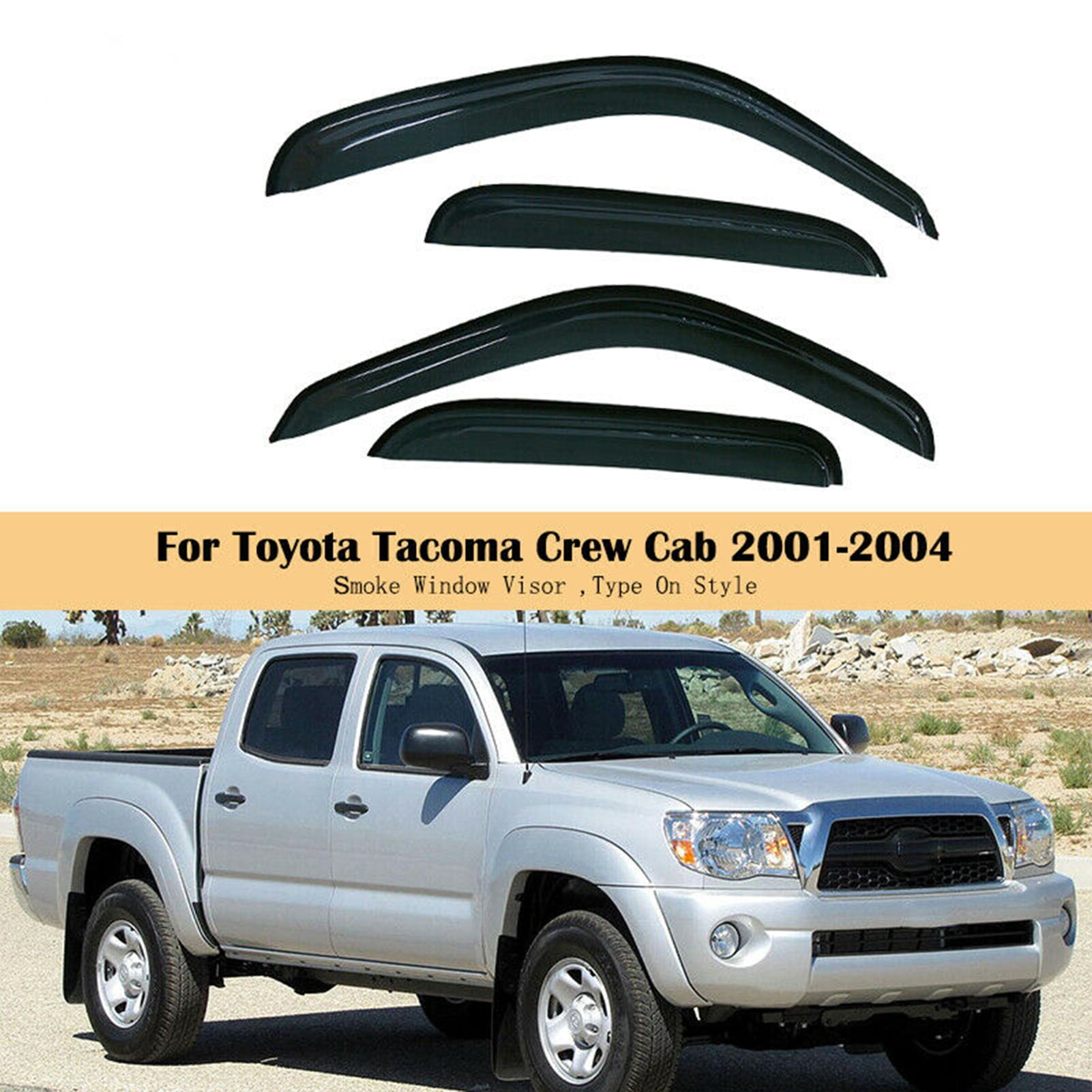 POSSBAY Fit Toyota Tacoma Double Crew Cab 4-Door 2001 2002 2003 2004 Side  Window Visors Rain Guard Deflector