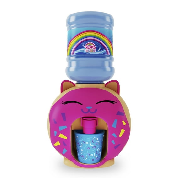 Kawaii Cat Mini Water Dispenser Toy for Kids – Cute Donut Design with Rainbow Water Bottle & Cup, Pretend Play Desktop Drink Dispenser