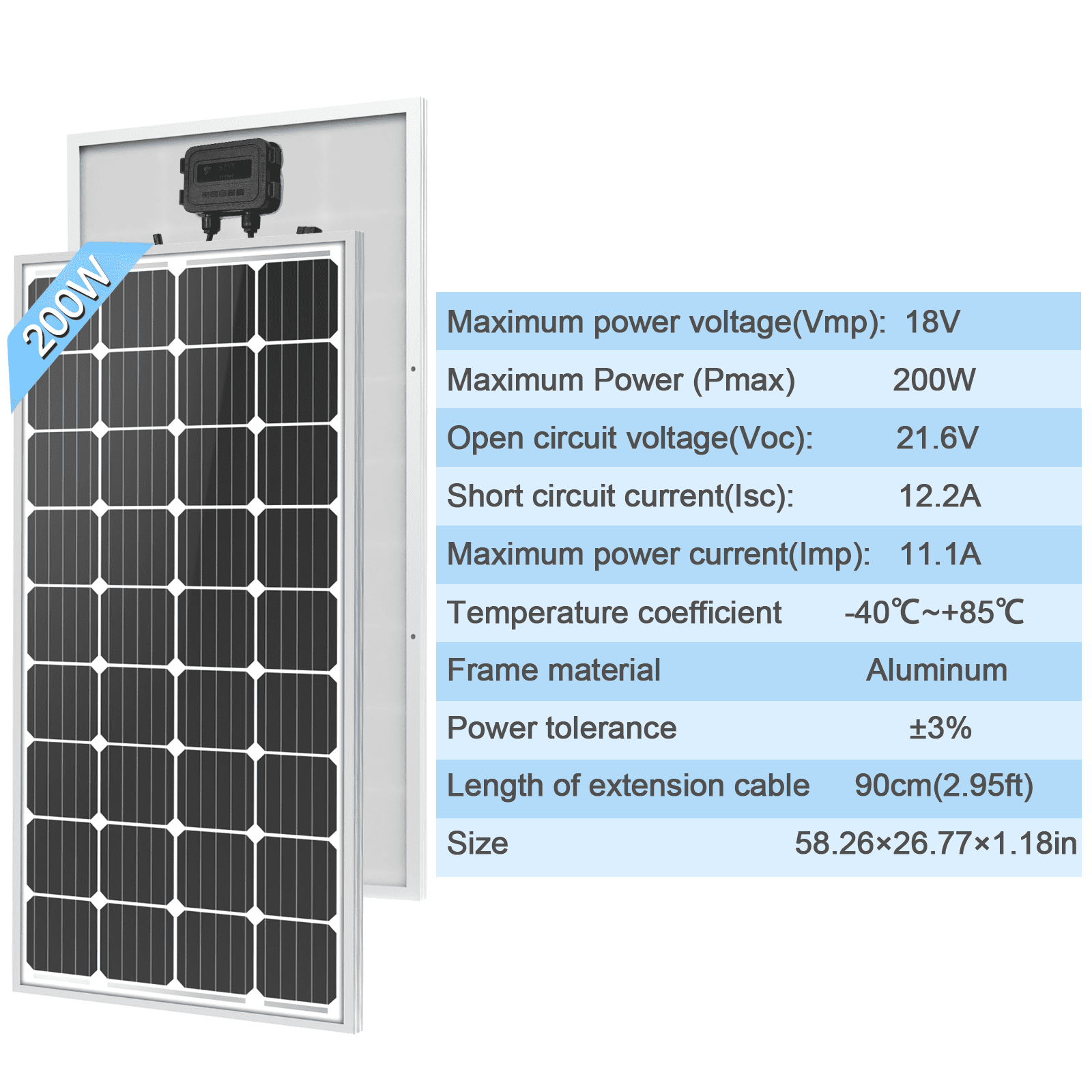 WERCHTAY 200W Monocrystalline Solar Panel for RV, Caravan, Boat, Car, Camping, Marine, Rooftop, Farm, and Off-Grid Applications