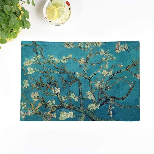 Set of 4 Placemats Van Almond Blossoms Gogh Vincent Fine Masterpiece Museum Famous 18x12.5 Inch Parties Decor Non-Slip Washable Place Mats for Kitchen Dinner Table Mats